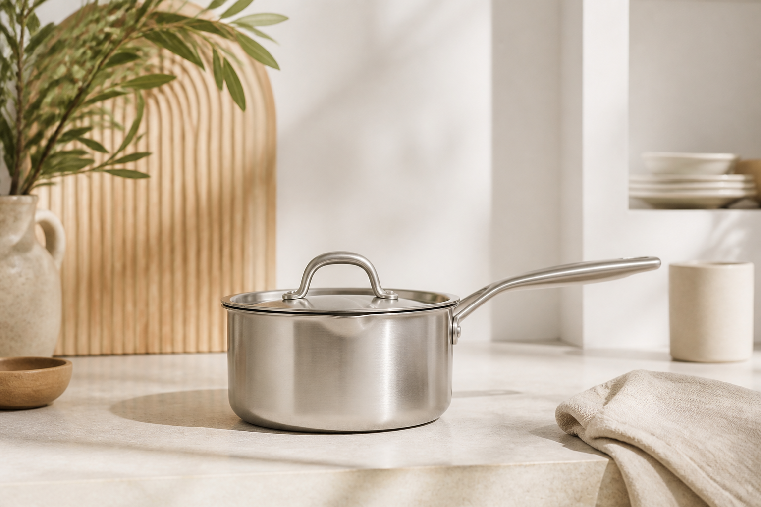 Welke steelpan met schenktuit kopen? 5 exemplaren naast elkaar